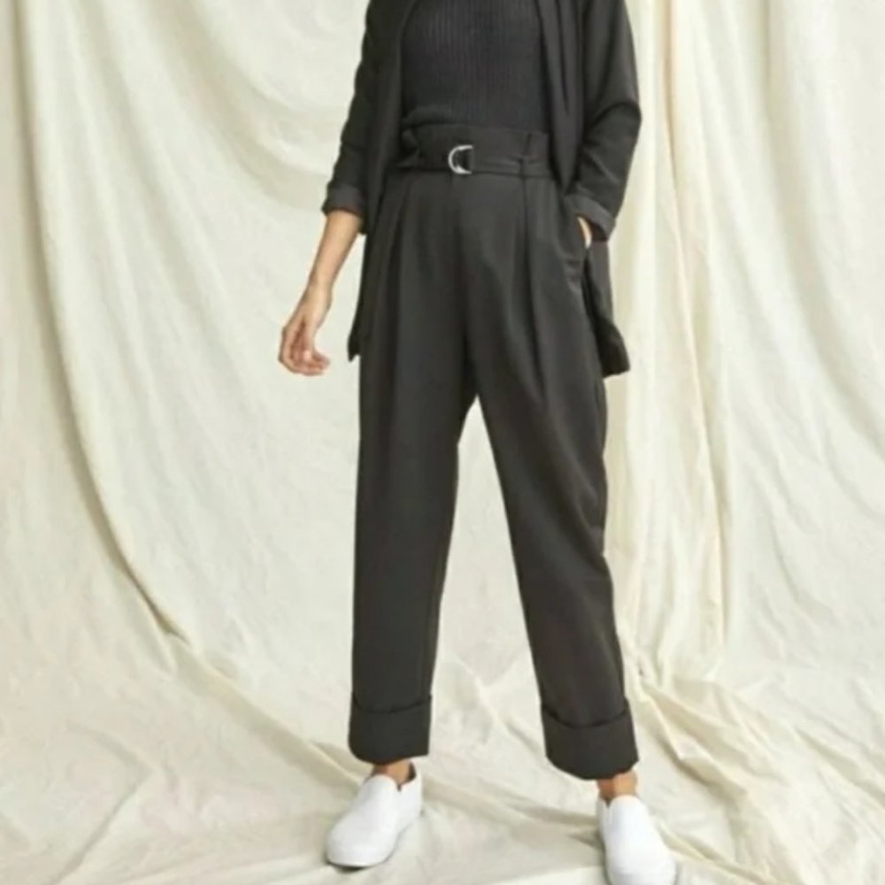 Elizabeth & James Paper Bag Tapered Leg Trouser Pants Black